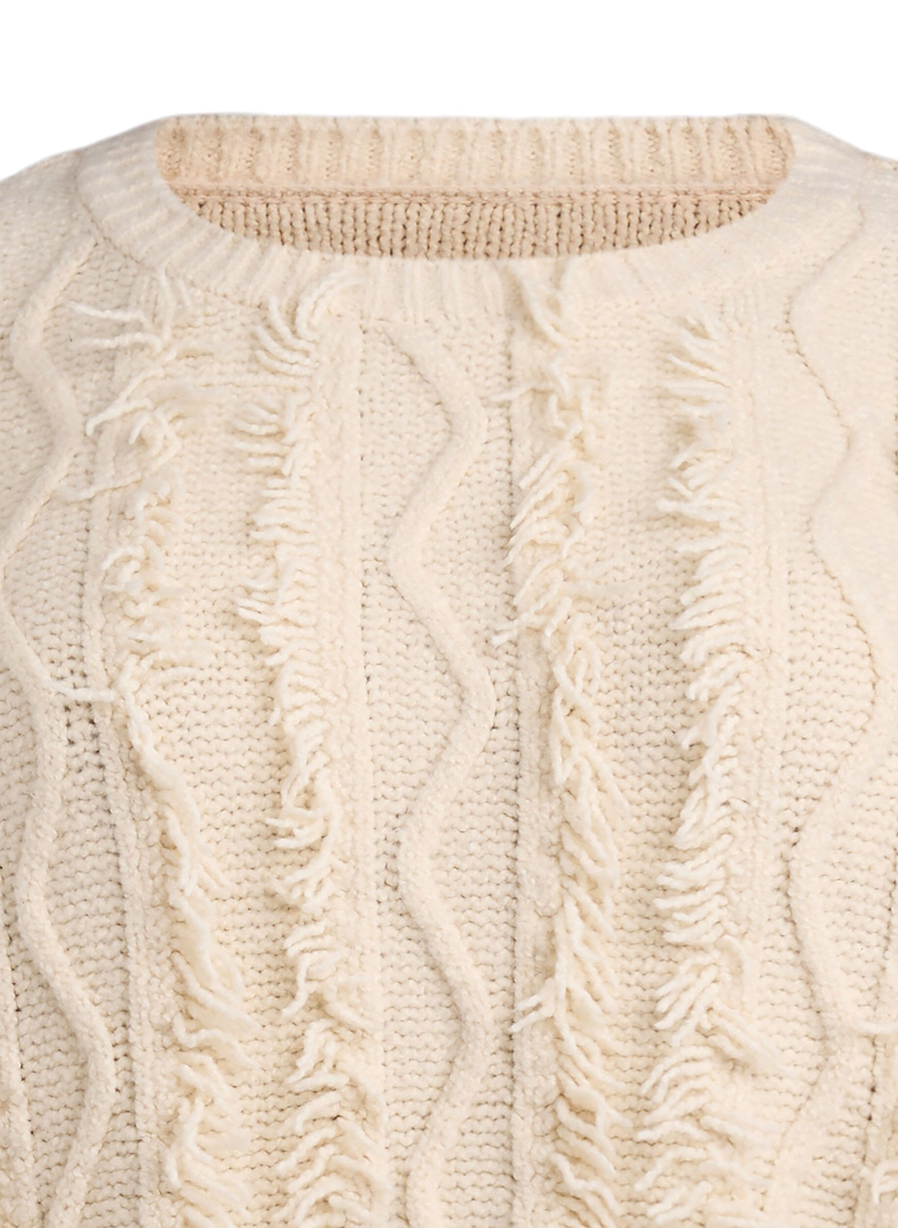 Zizzifashion Knitted blouse with cable pattern and fringes, Beige, Packshot image number 2