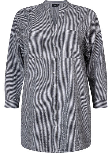 Striped cotton shirt with 3/4 sleeves, Black Stripe, Packshot image number 0