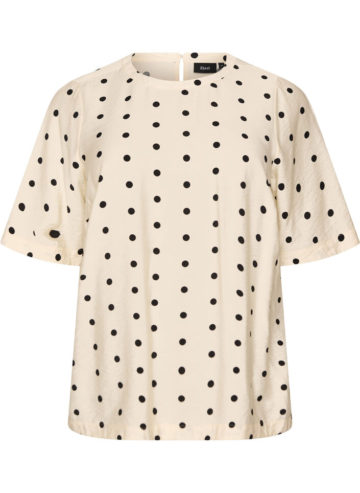 Viscose blouse with spots and 1/2 sleeves, Vanilla, Packshot image number 0