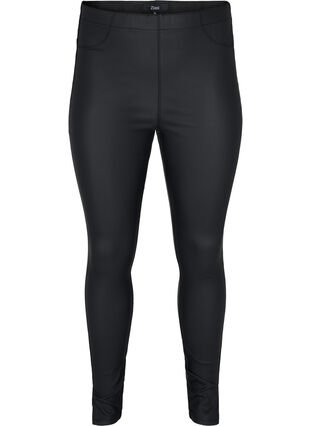 Coated leggings with slit, Black, Packshot image number 0