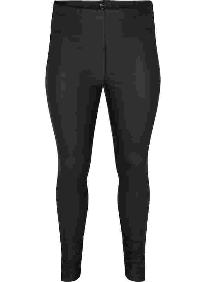 Coated leggings with slit, Black, Packshot image number 0