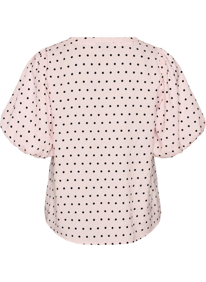 Blouse with polka dot pattern and balloon sleeves, Pink, Packshot image number 1