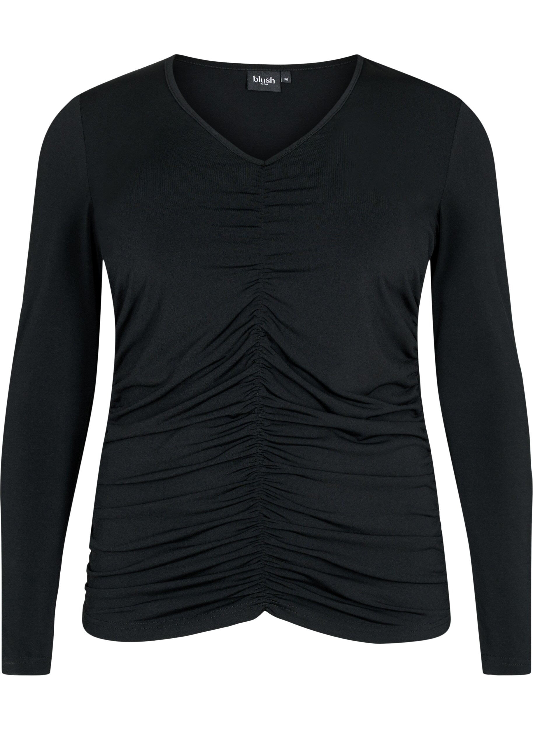 Zizzifashion Blouse with v-neck and draping, Black, Packshot image number 0