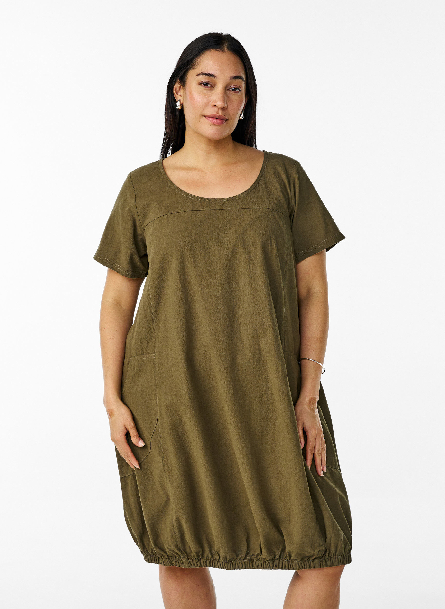 Short-sleeved cotton dress, Green, Model