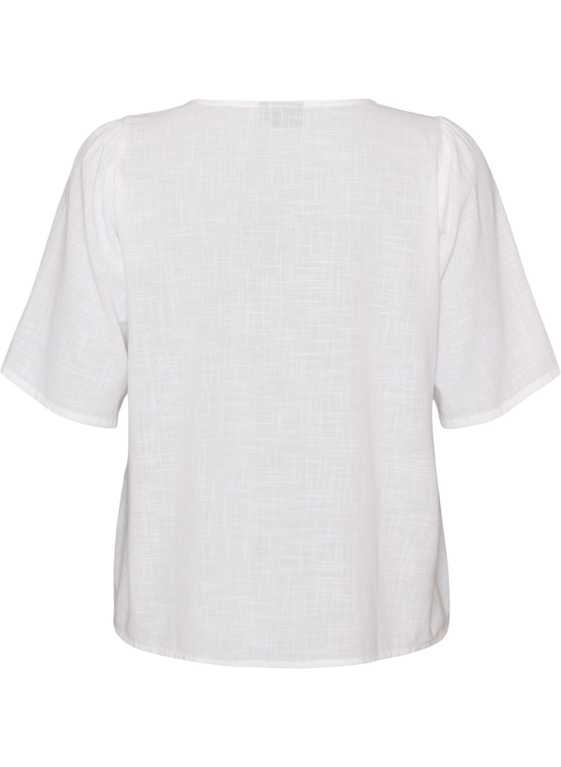 ZizzifashionShort-sleeved cotton shirt with a V-neck, White, Packshot image number 1