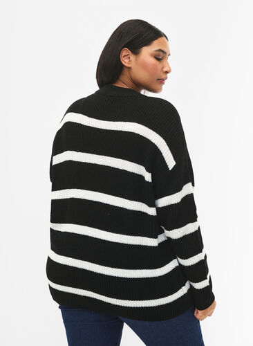 FLASH - Striped Knit Sweater, Black/White Stripe, Model image number 1