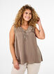 Sleeveless top with lace, Brown, Model image number 0