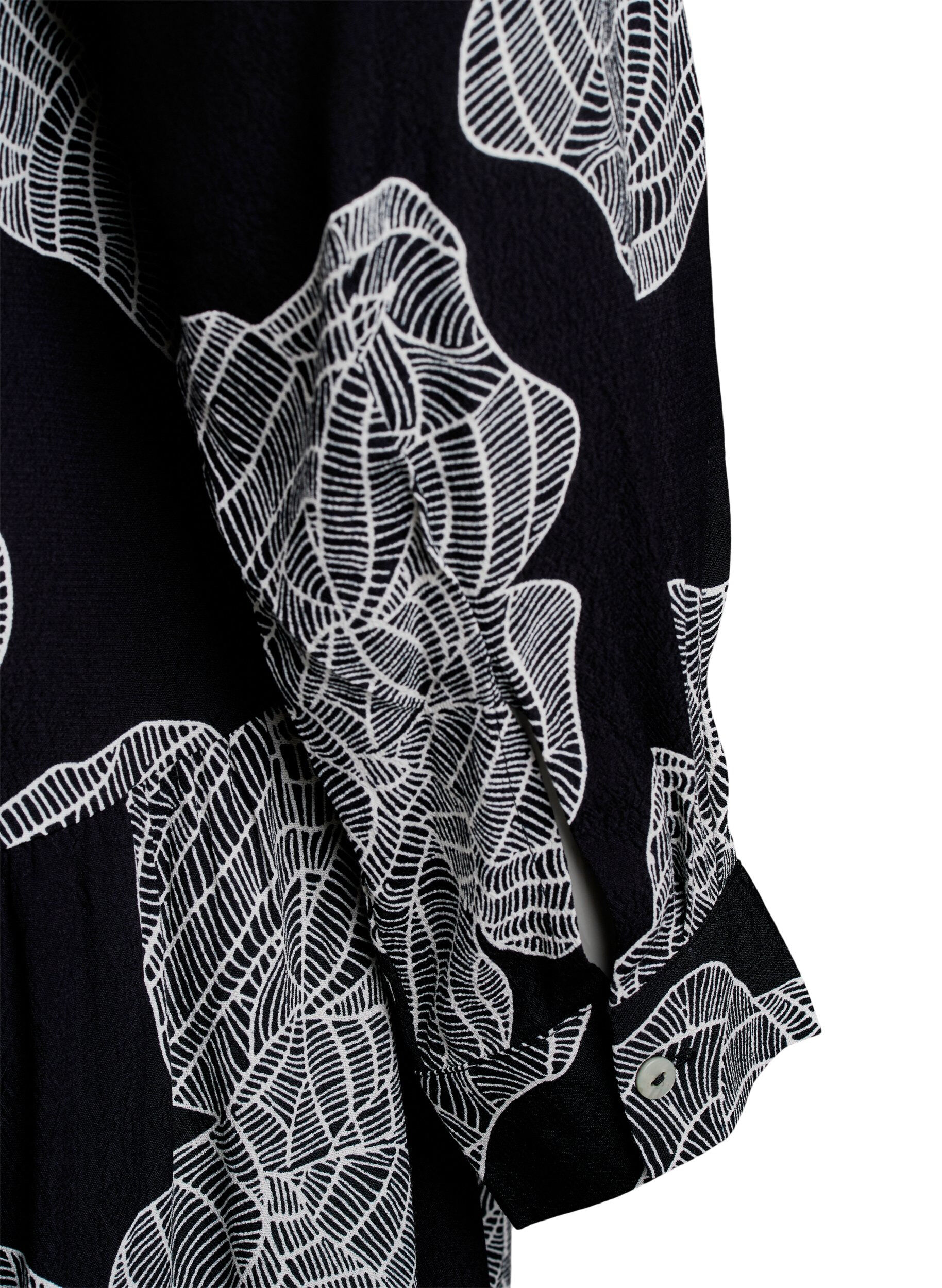 Zizzifashion Printed viscose midi dress with long sleeves, Black, Packshot image number 3