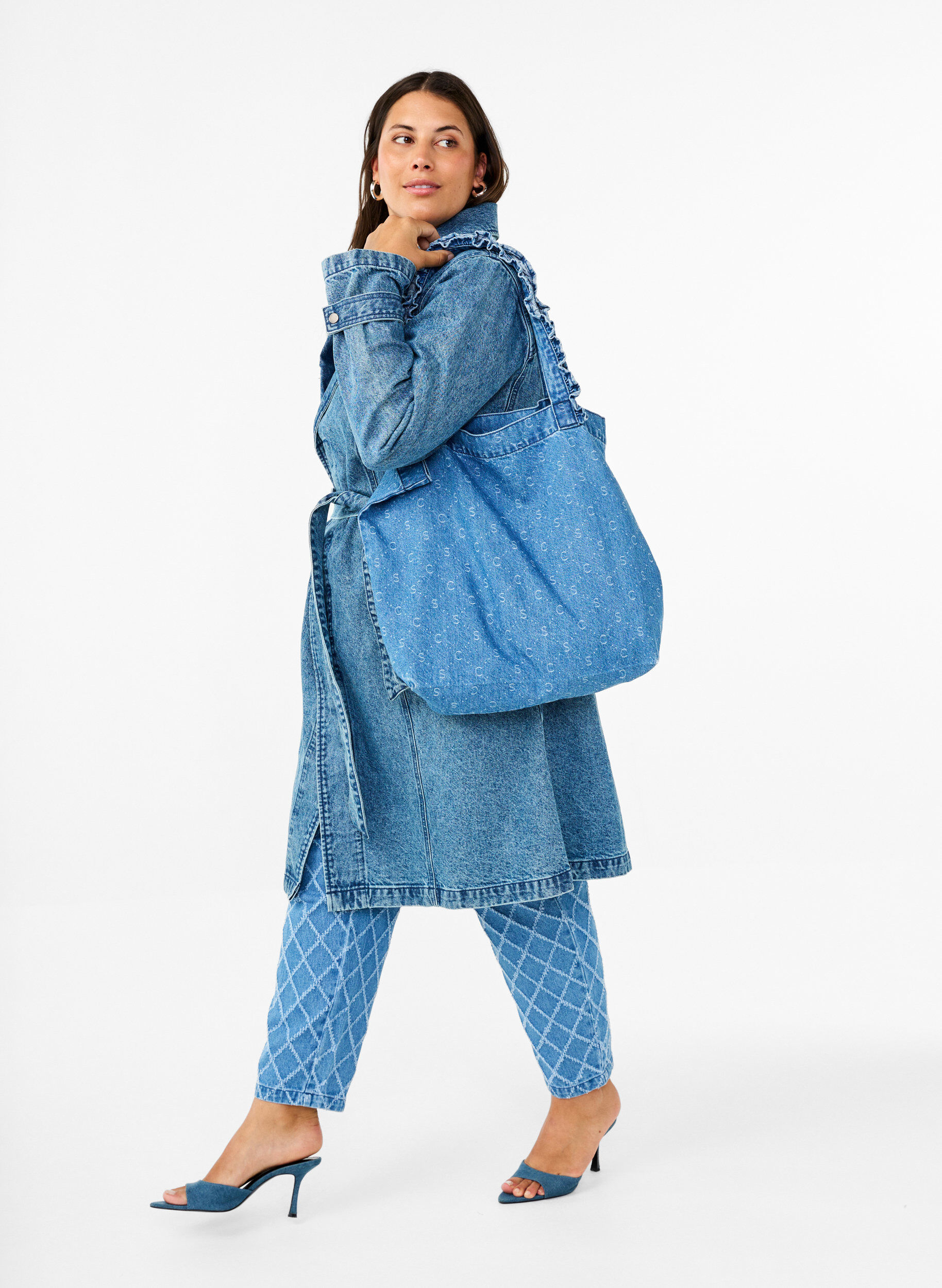 Zizzifashion Denim shopping bag, Light Blue Denim, Model image number 0