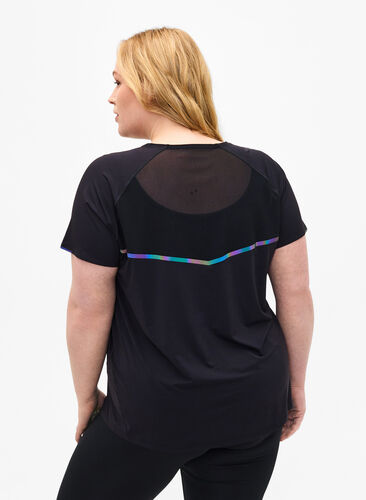 Workout t-shirt with mesh and reflective detail, Black, Model image number 1