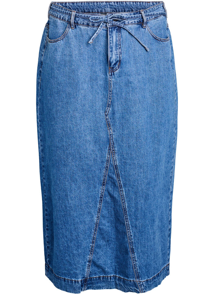Denim maxi skirt with tie belt, Blue, Packshot image number 0
