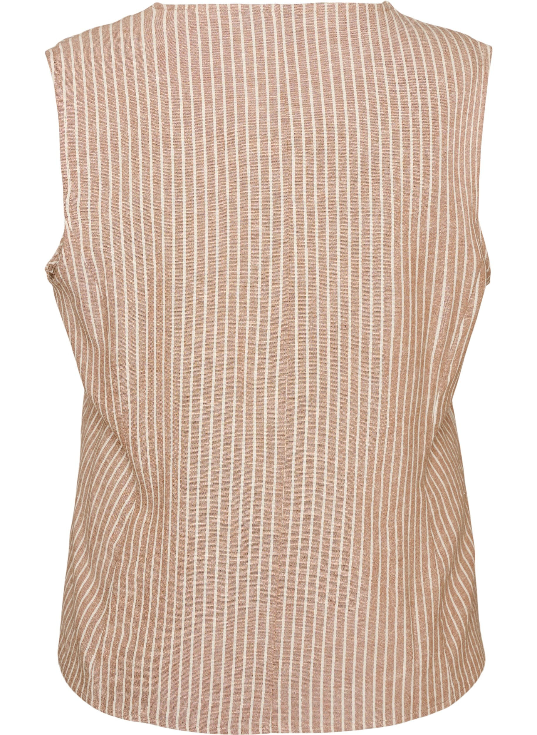 ZizzifashionStriped vest in linen and viscose, Beige, Packshot image number 1