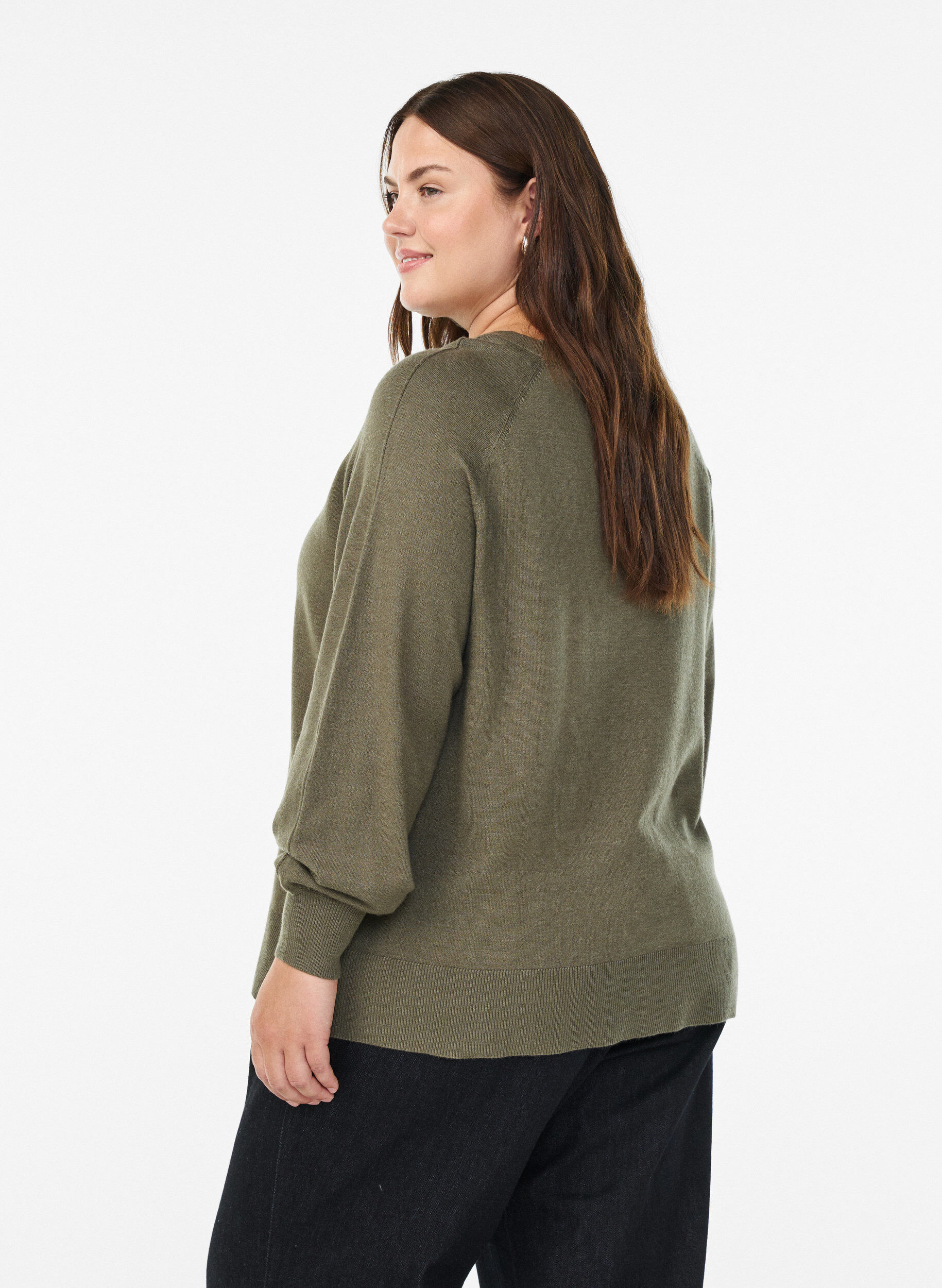 Zizzifashion Knit blouse with centre seam and raglan sleeves, Green, Model image number 2
