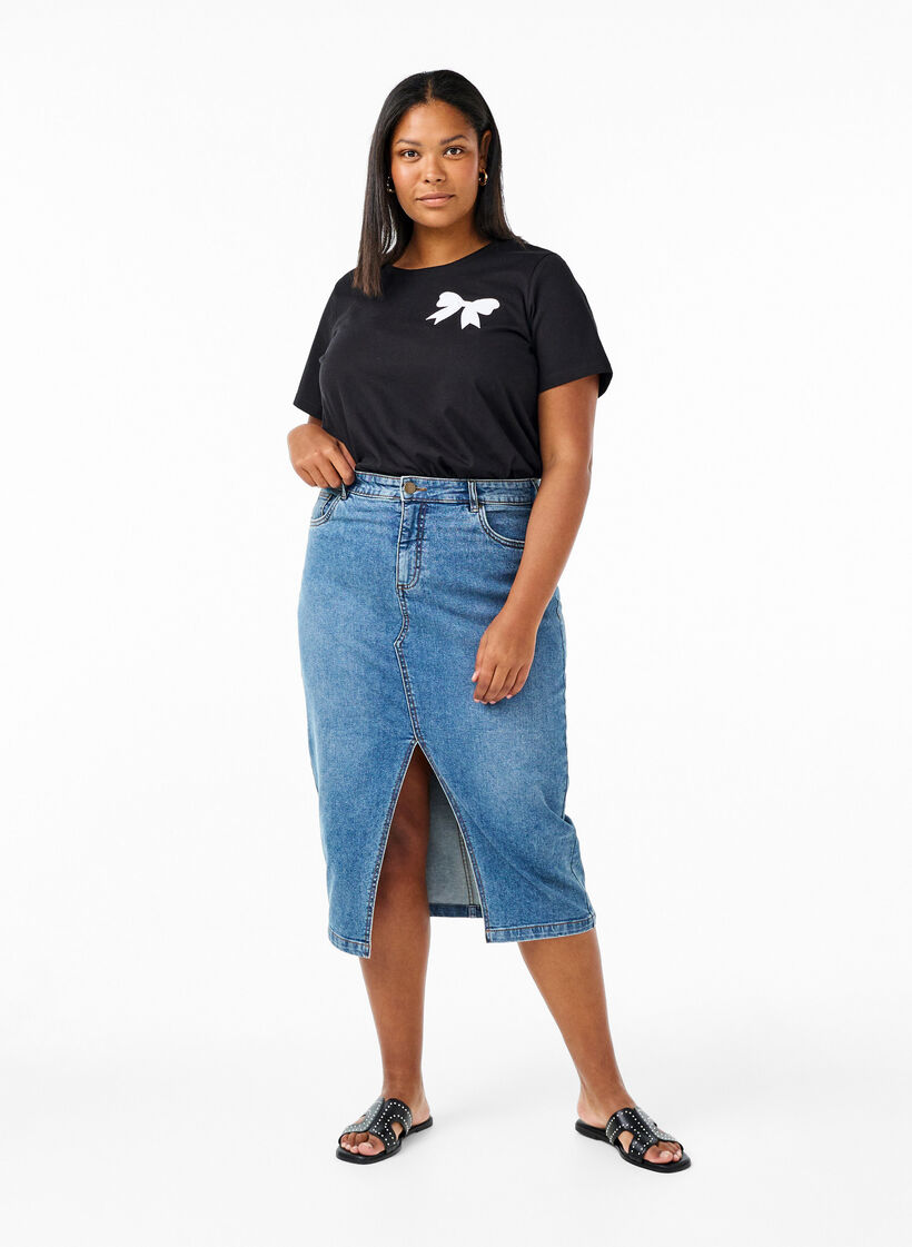 Cotton T-shirt with bow tie, Black W. White, Model image number 2