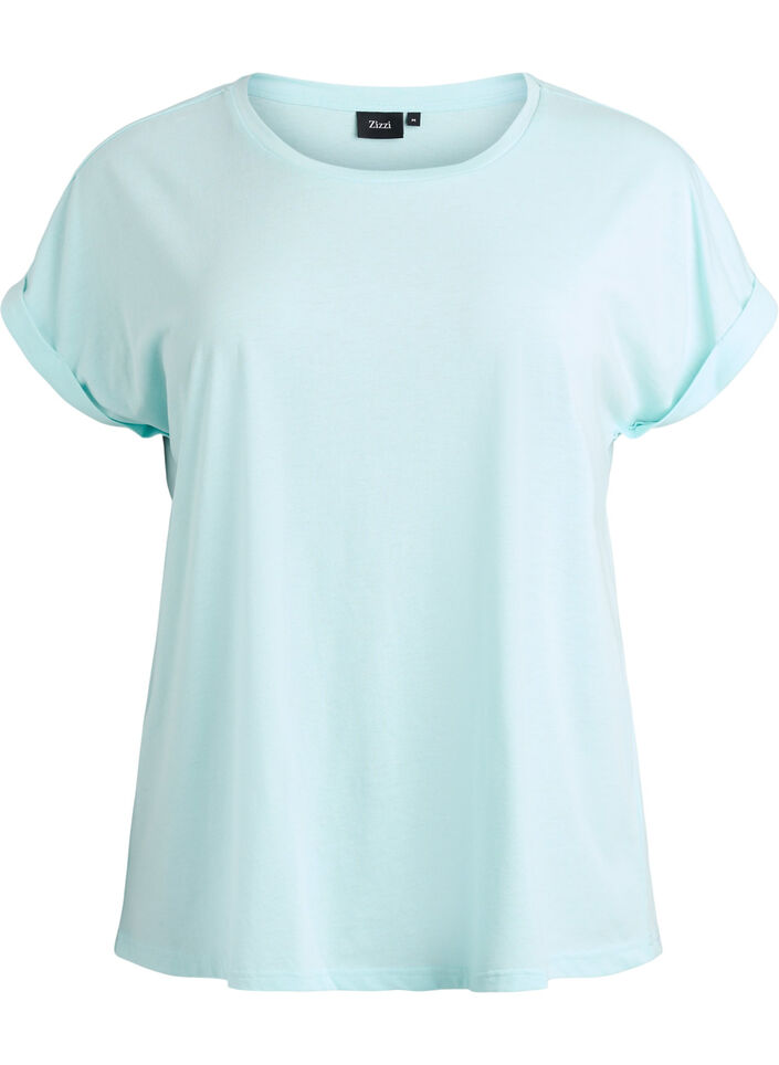 Short-sleeved cotton blend t-shirt, Turquoise, Packshot image number 0