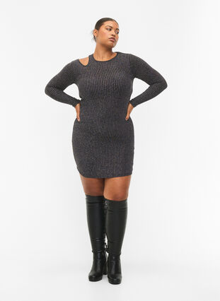Long sleeve cut-out dress with glitter, B.w. Silver Stripes, Model image number 3