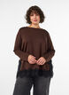 Jersey blouse with lace trim, Brown, Model image number 0