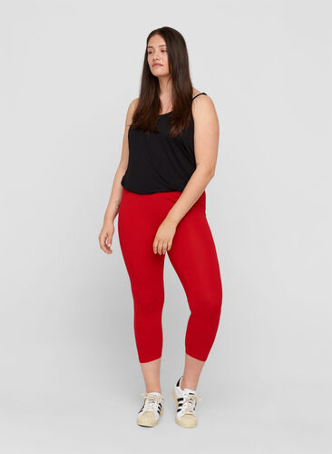 3/4 length basic leggings, Tango Red, Model image number 0