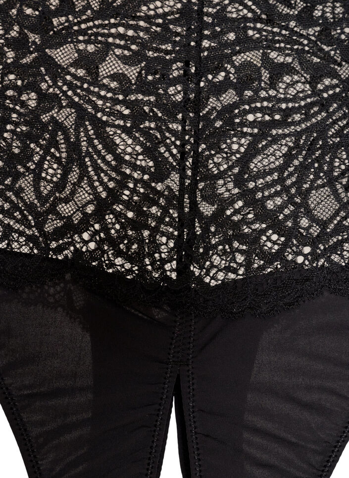 Crotchless hipster thong with lace and high waist, Black, Packshot image number 2