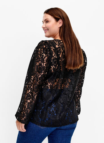 FLASH - Long sleeve lace blouse, Black, Model image number 1