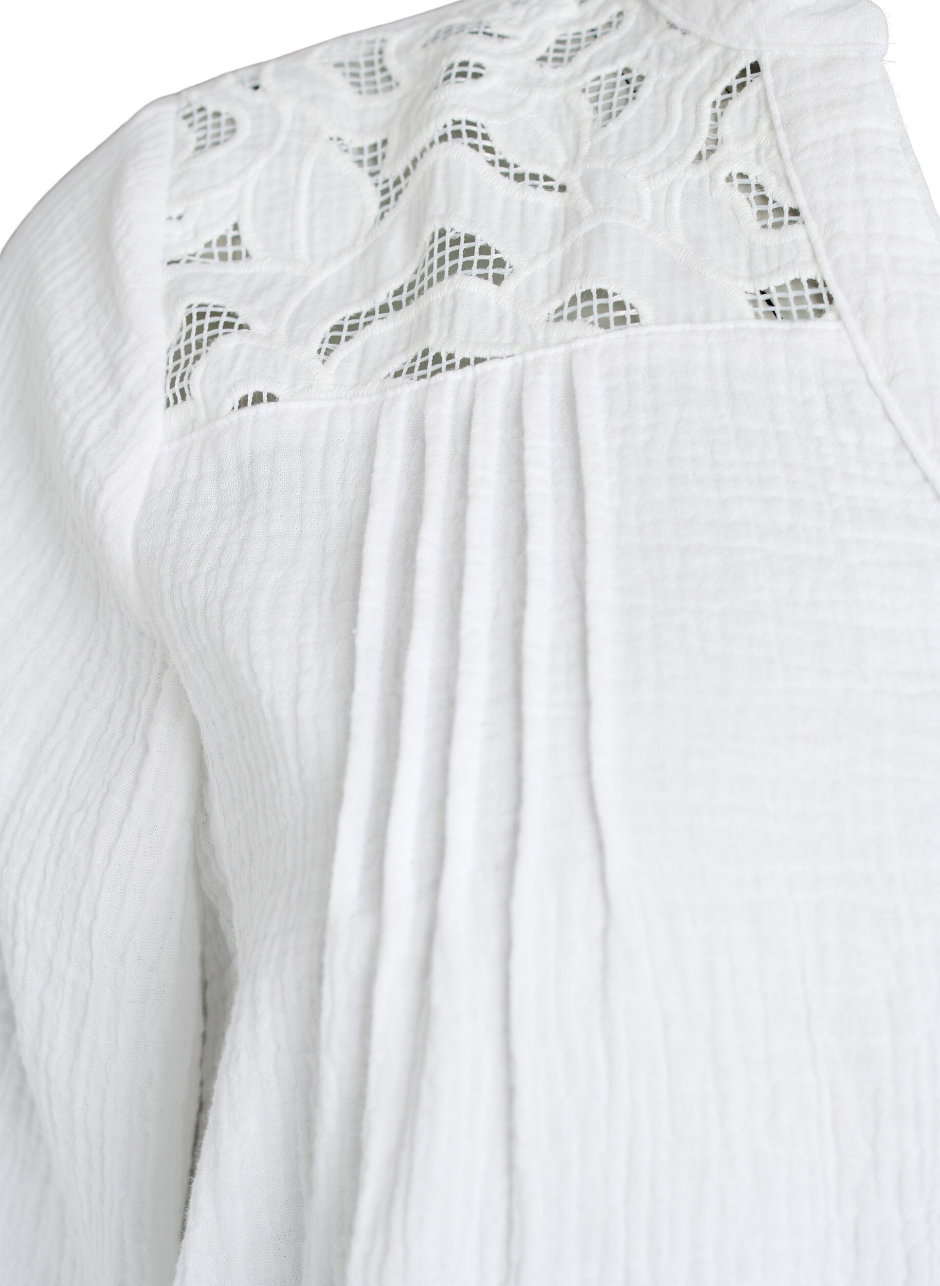 Zizzifashion Cotton muslin blouse with embroidered details, White, Packshot image number 3