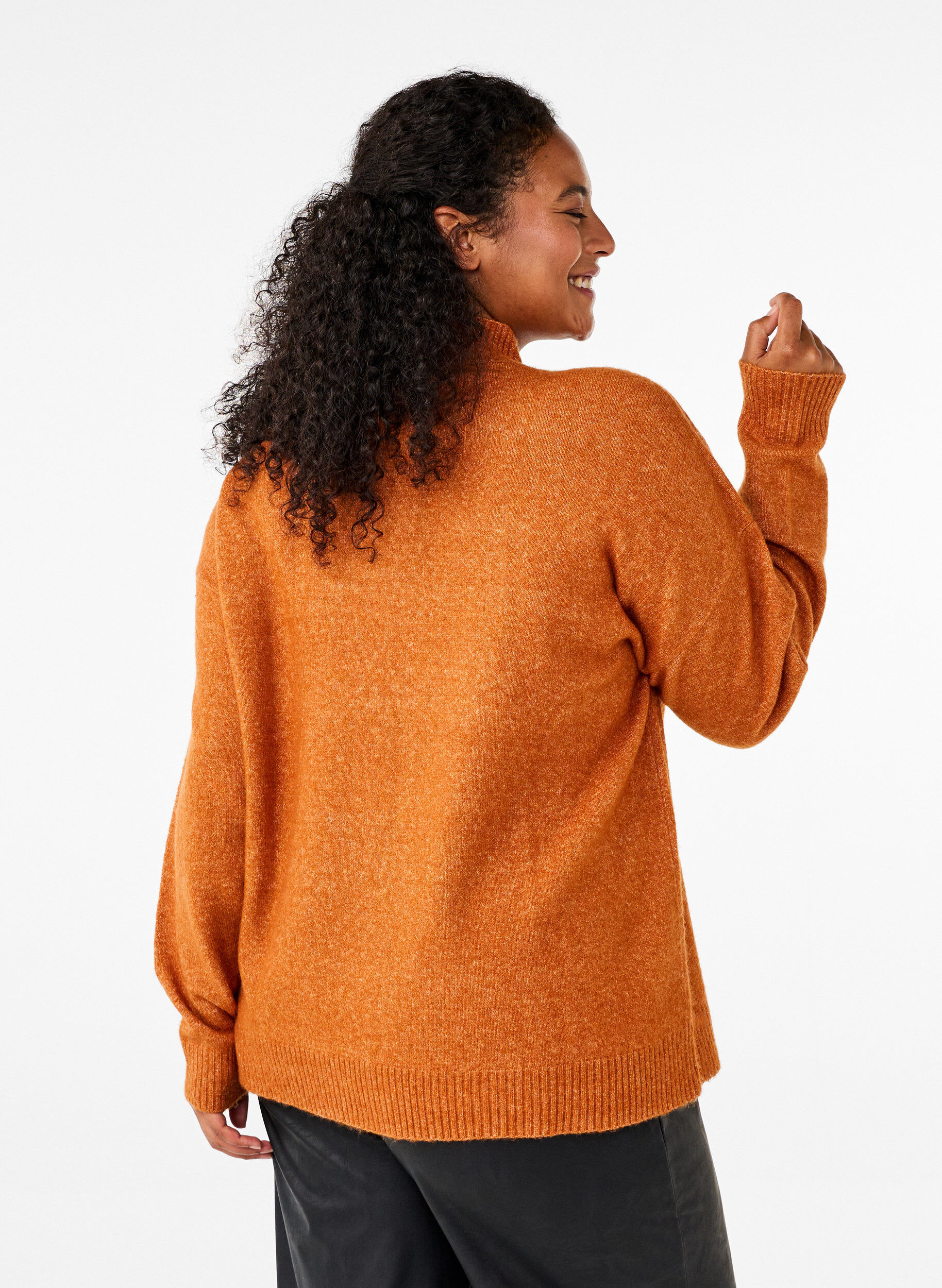 Zizzifashion Knitted wool blouse with high neck, Autumnal Mel., Model image number 1