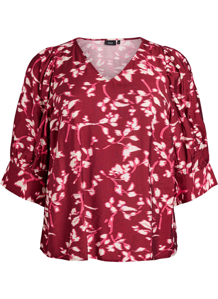 Blouse with V-neck and 3/4-sleeves, Red, Packshot image number 0