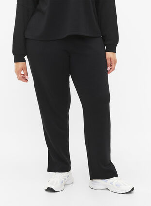 Trousers in modal mix with slit, Black, Model image number 2