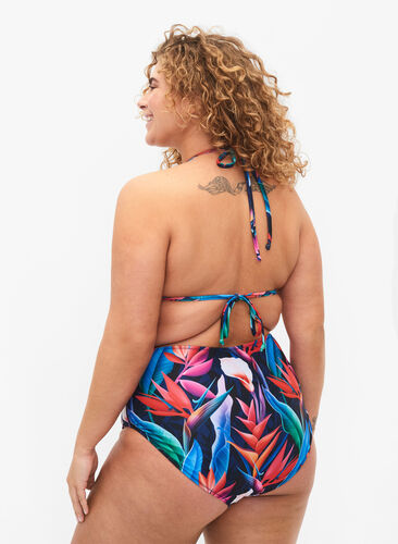 Bikini bottom with print and high waist, Bright Leaf, Model image number 1
