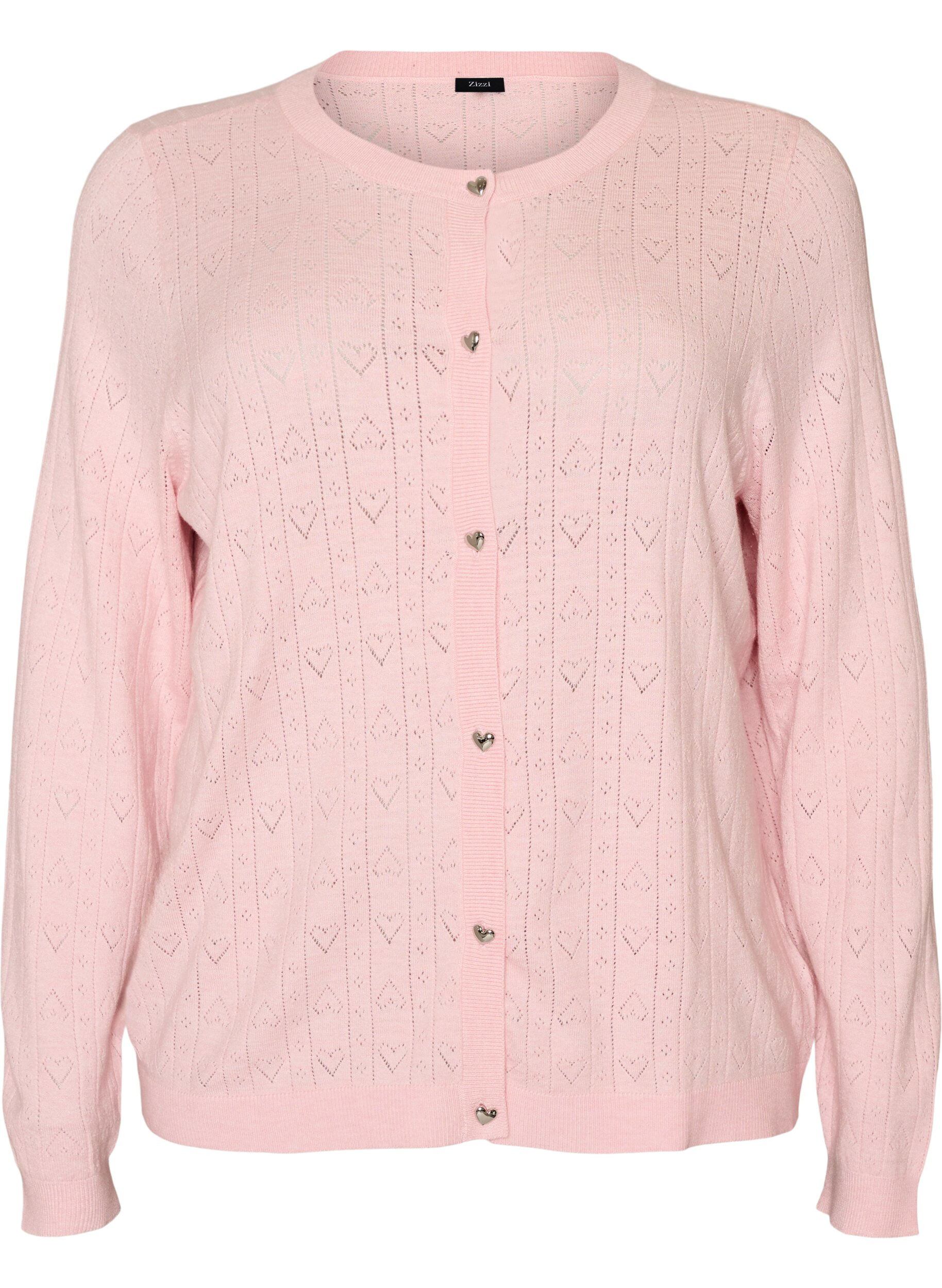 ZizzifashionKnitted cardigan with heart eyelet embroidery, Pink, Packshot image number 0
