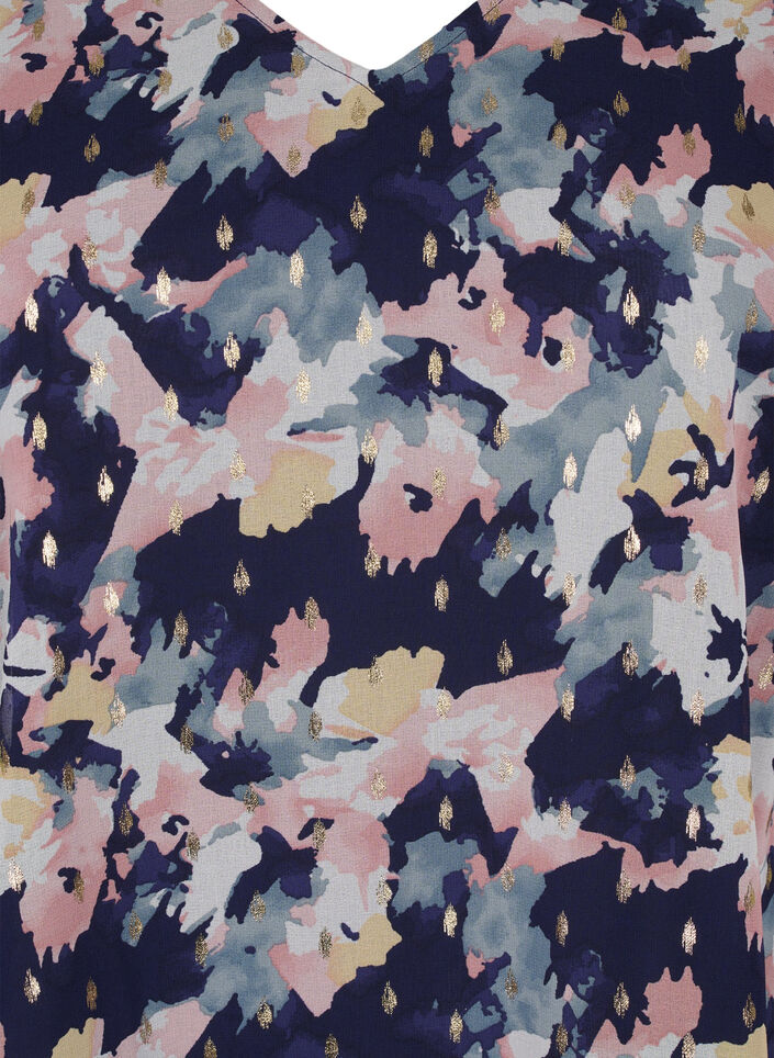 Floral blouse with long sleeves and V-neck, Night Sky AOP Flower, Packshot image number 2