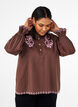 Blouse with embroidery and ruffle details, Brown, Model image number 0