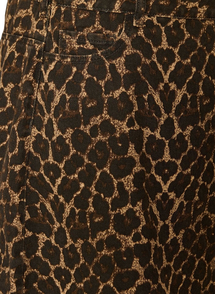 Short denim skirt with leopard print and an A-line shape, Brown, Packshot image number 3