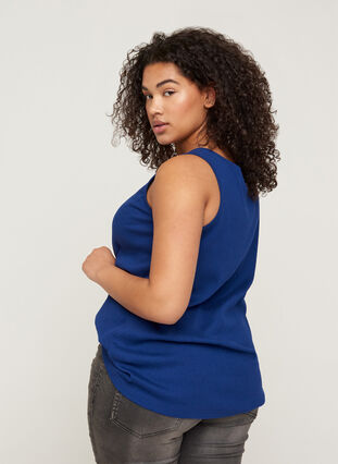 Top with a round neck in ribbed fabric, Twilight Blue, Model image number 1