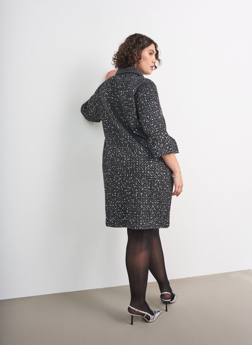 Denim dress with sequins and 3/4 sleeves, Black, Model image number 2