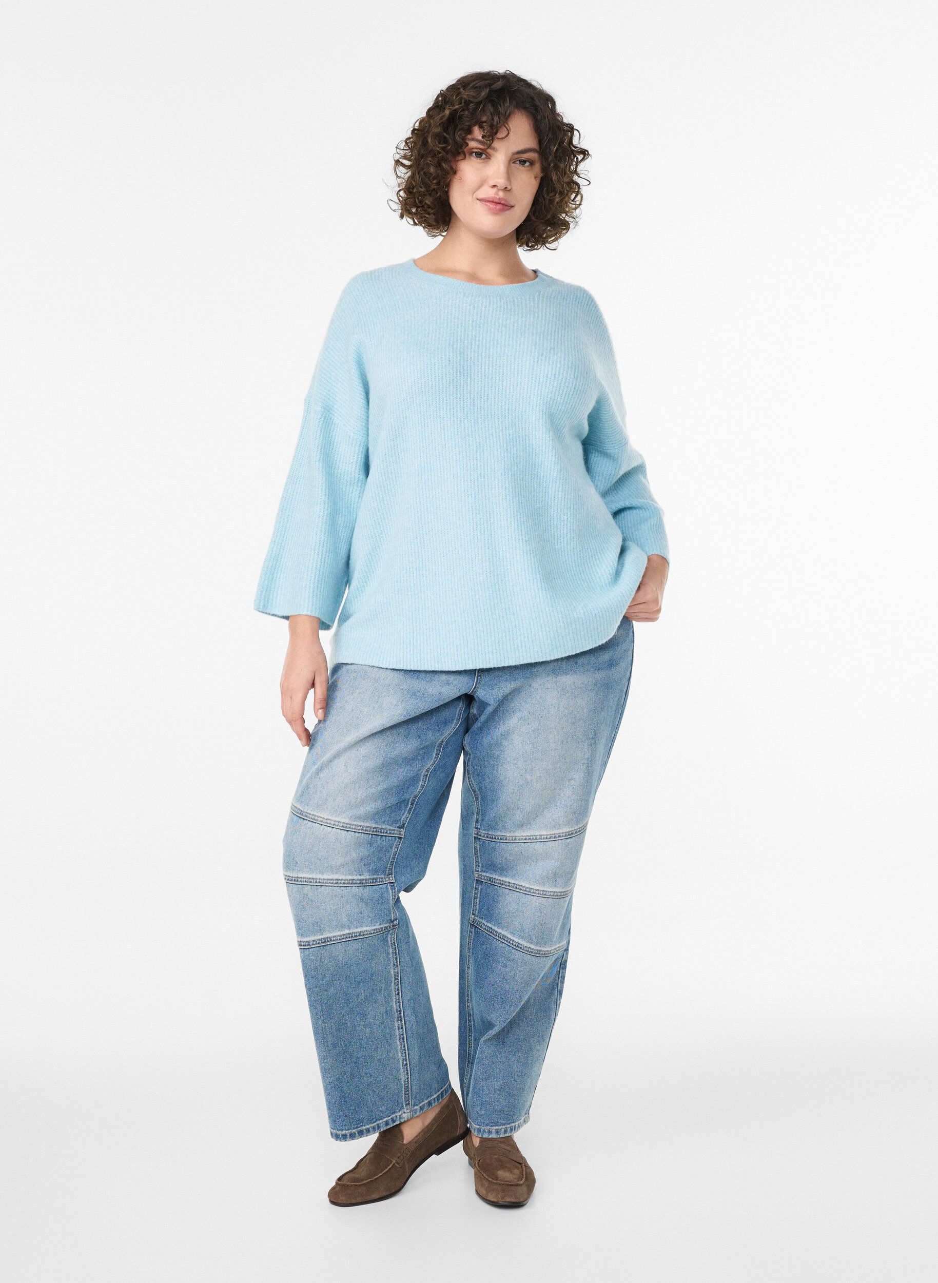 Zizzifashion Loose knit with 3/4-sleeves, Light Blue, Model image number 1