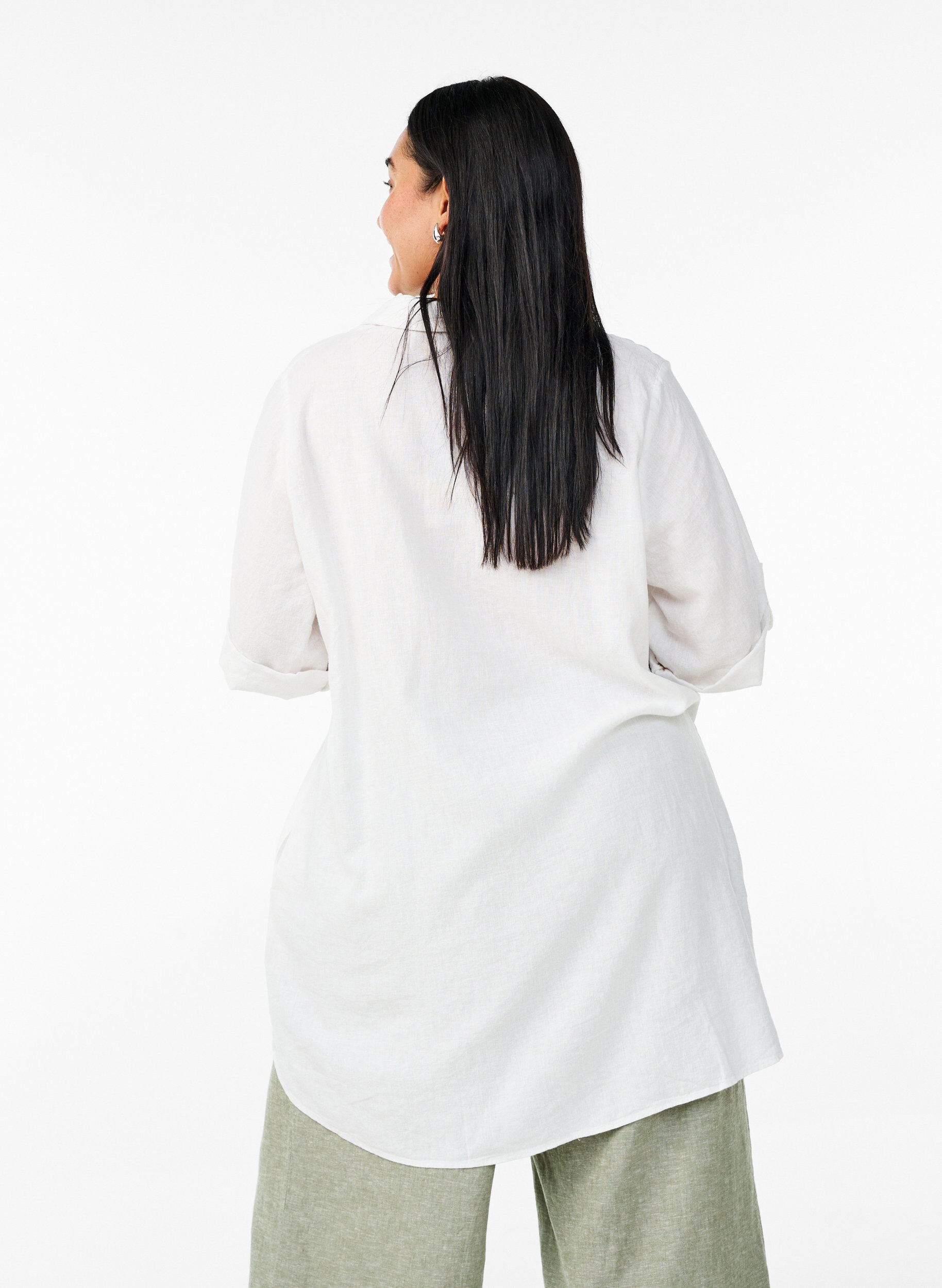ZizzifashionLinen and viscose tunic with A-shape, White, Model image number 2