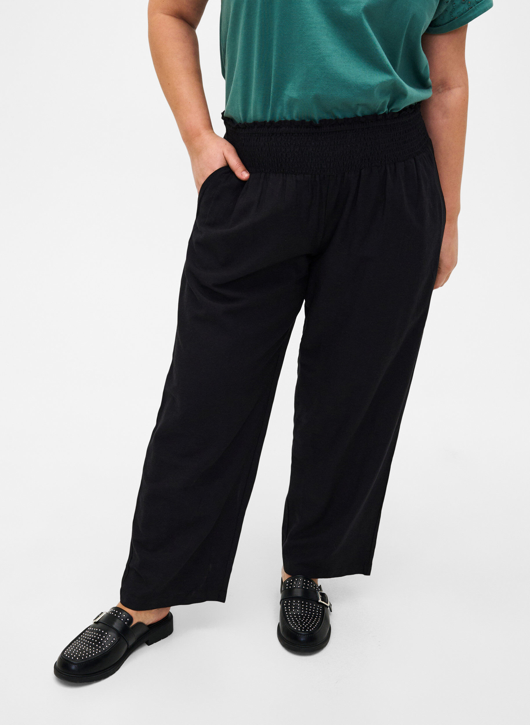 Zizzifashion Smock pants with linen, Black, Model image number 2