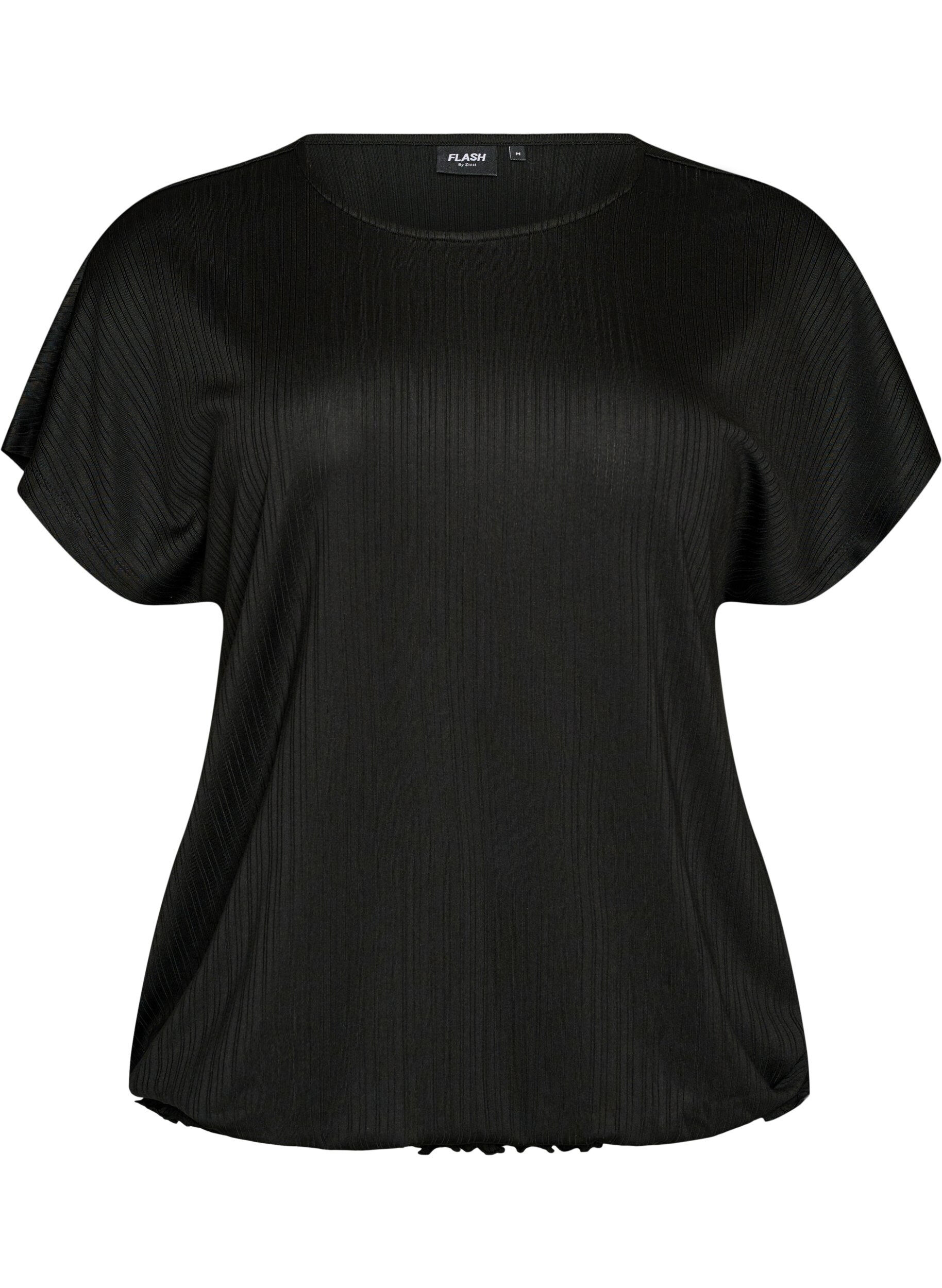 ZizzifashionJersey blouse with textured stripes and a smocked hem, Black, Packshot image number 0