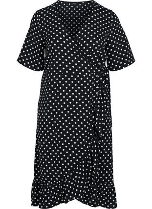 Printed wrap dress with short sleeves, Black Dot, Packshot image number 0