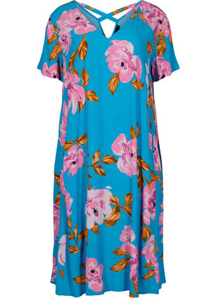 Floral viscose midi dress, Blue Pink Flower, Packshot image number 0