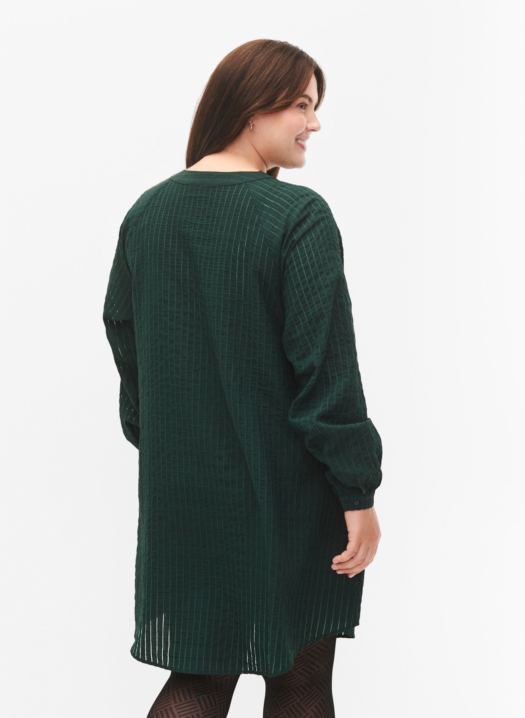 Zizzifashion Long viscose shirt with striped pattern, Scarab, Model image number 1