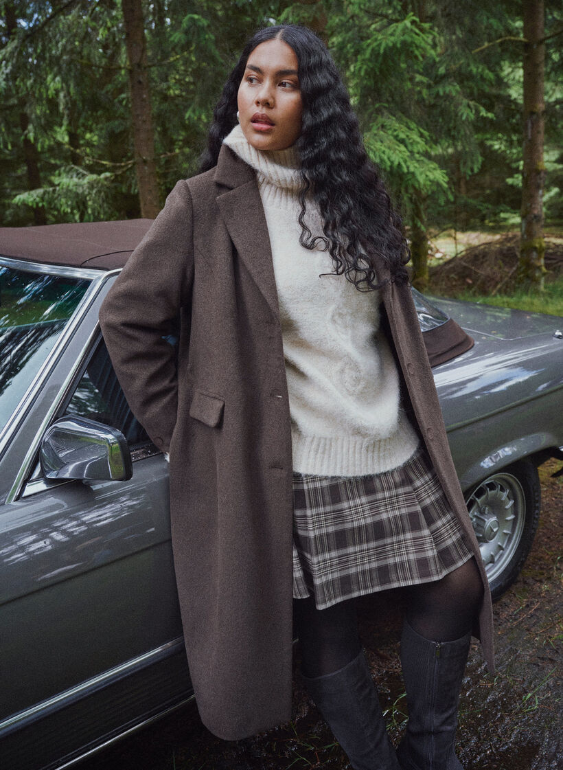 Short checked skirt with A-line fit, Brown, Image image number 0
