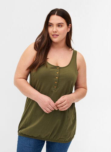 Top with a round neckline and buttons, Ivy Green, Model image number 0