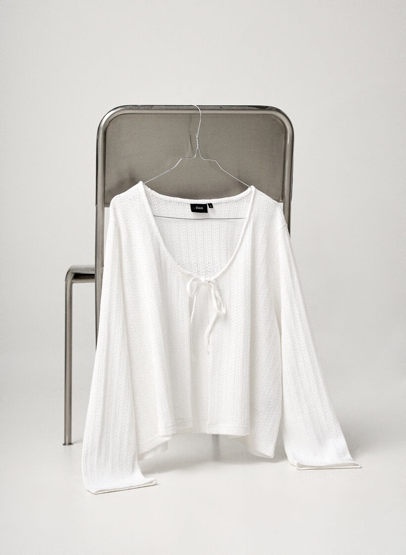 Jersey cardigan with texture and tie front, White, Image image number 0