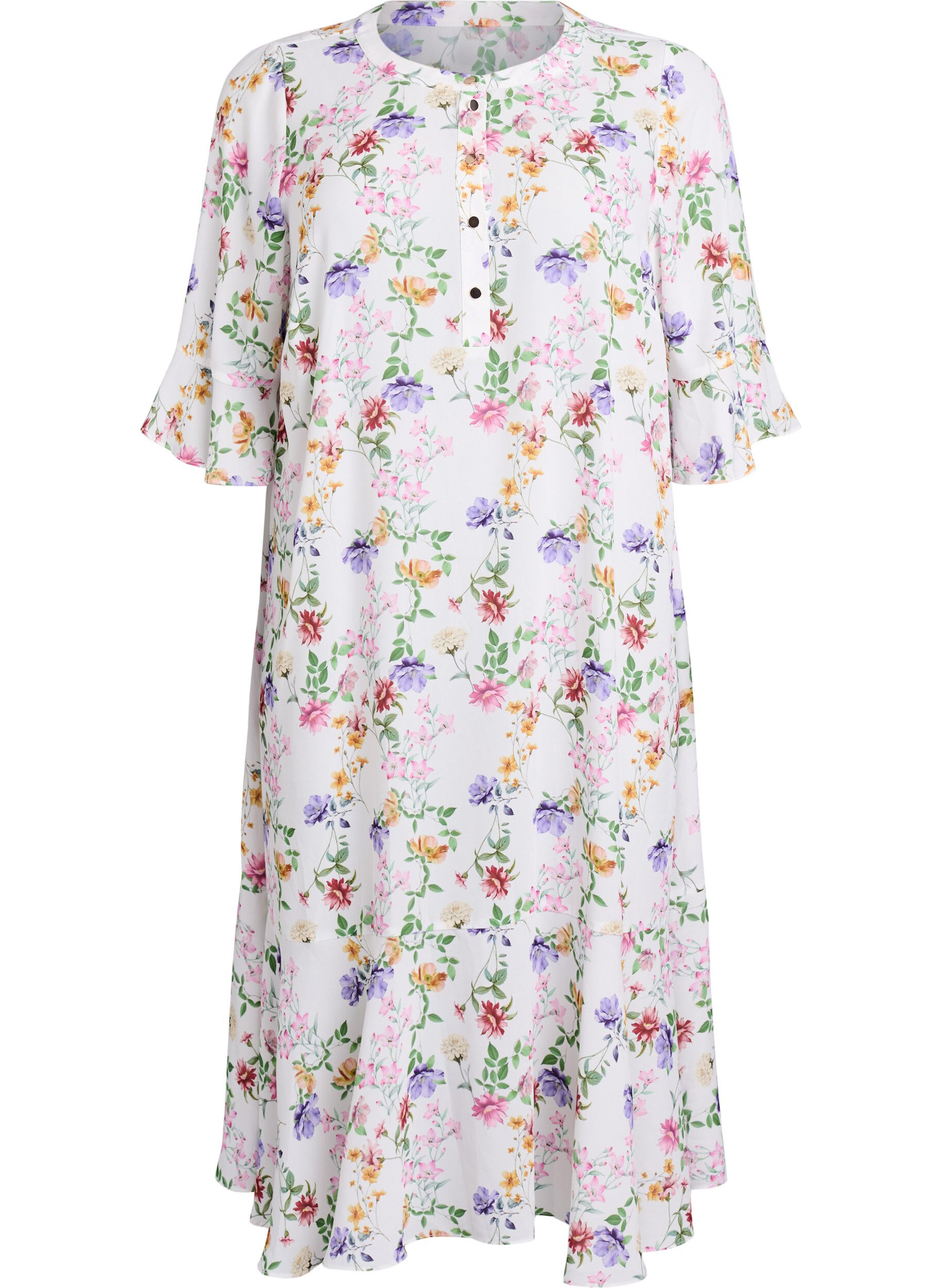 Zizzifashion Floral midi dress with 3/4 sleeves, Rose, Packshot image number 0