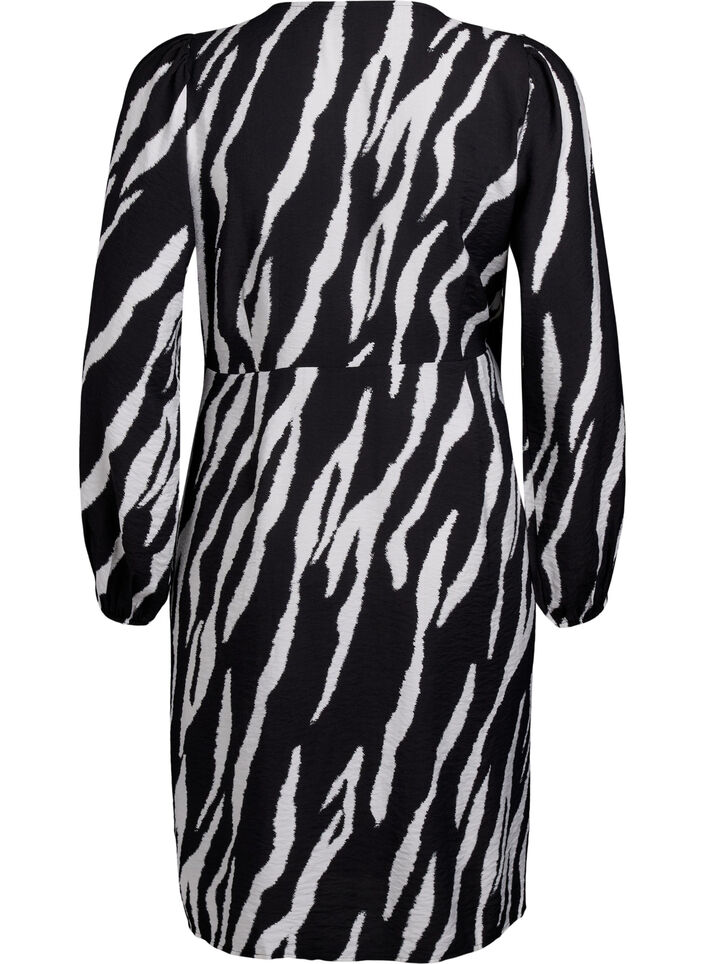 Short zebra print wrap dress, Black, Packshot image number 1
