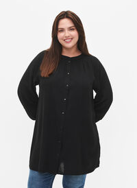 Long-sleeved tunic with smock details, Black, Model