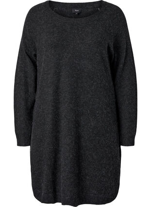 Melange knit dress with buttons, Dark Grey Melange, Packshot image number 0