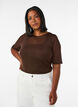 Mesh top with short sleeves and round neck, Brown, Model image number 0